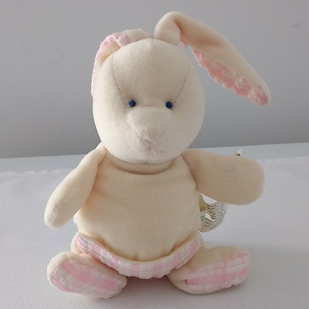 Plush Cream and Pink Bunny Plush Toy - Soft Cuddly Stuffed Animal